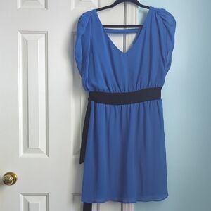Alya Royal Blue Mini Dress with Black Waist Sash